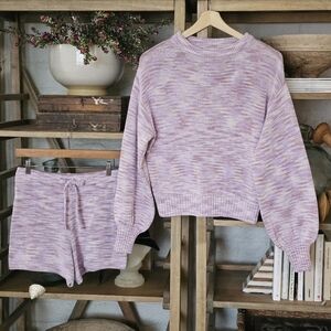 Seafolly Cotton Lilac Knit Sweater + Shorts Lounge Set NWOT Size Small